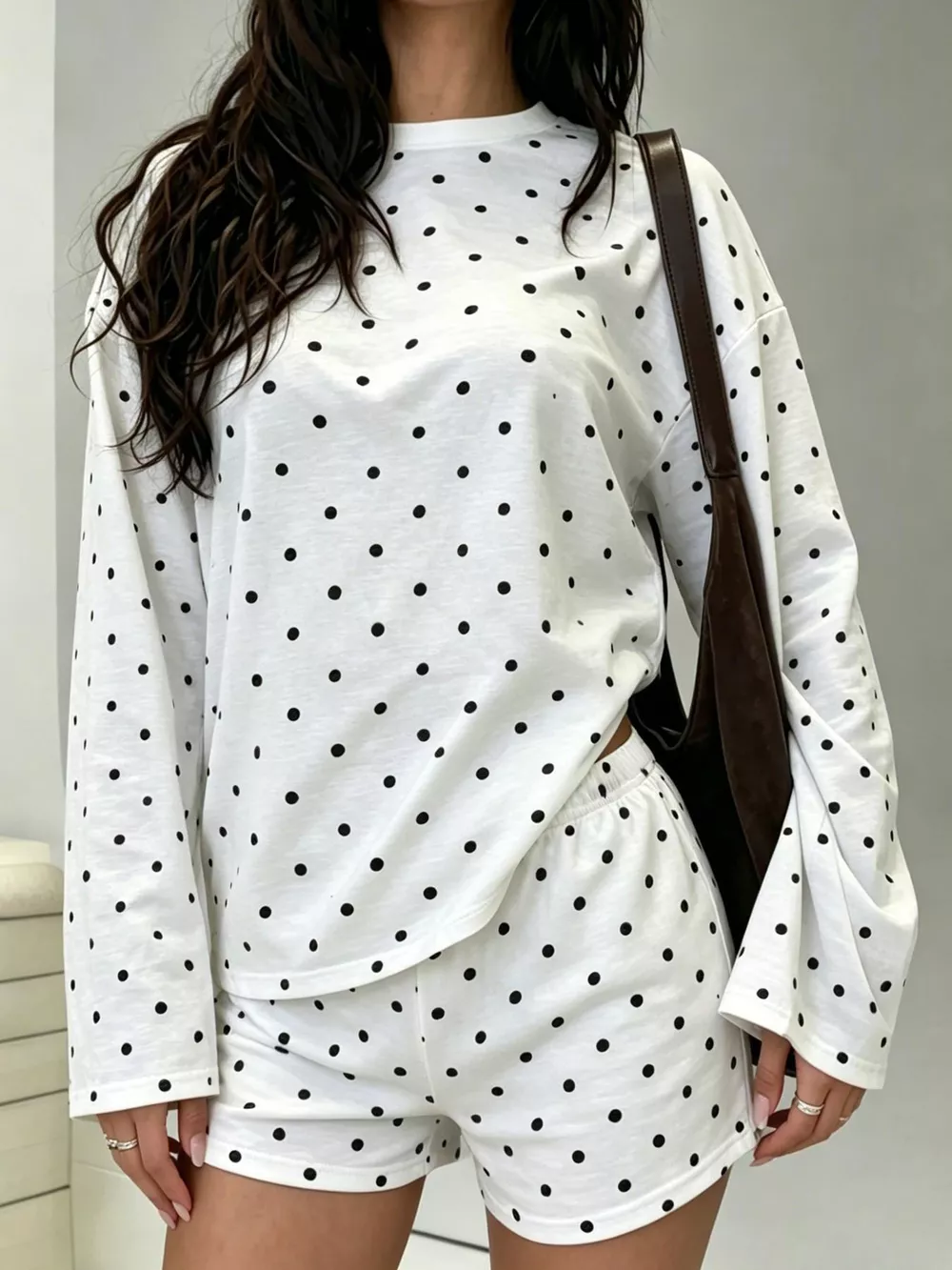 Polka Dot Long Sleeve Top and Shorts Set, image 2