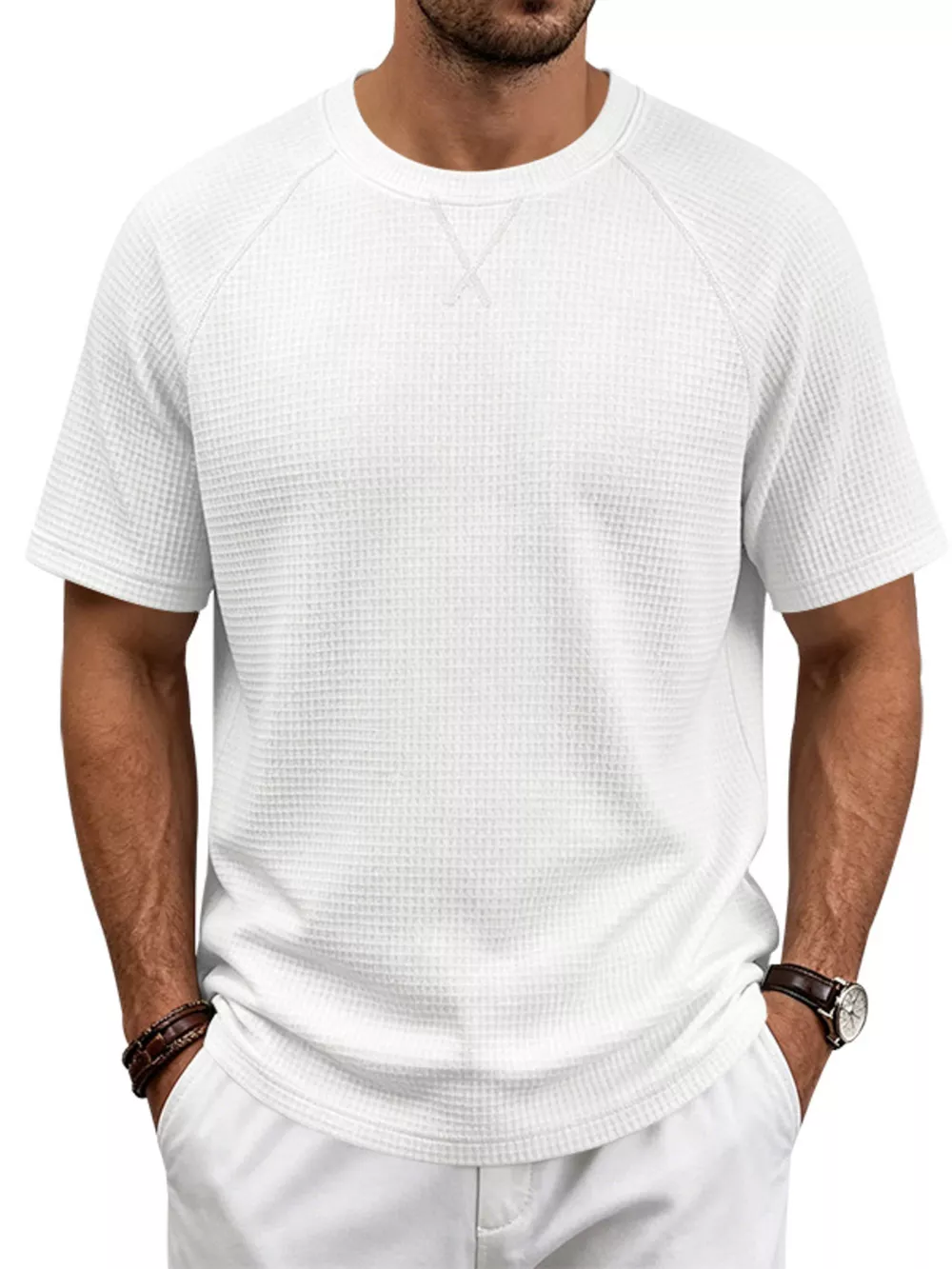 Men's Full Size Waffle Knit Raglan Short Sleeve T-Shirt Plus Size, image 15