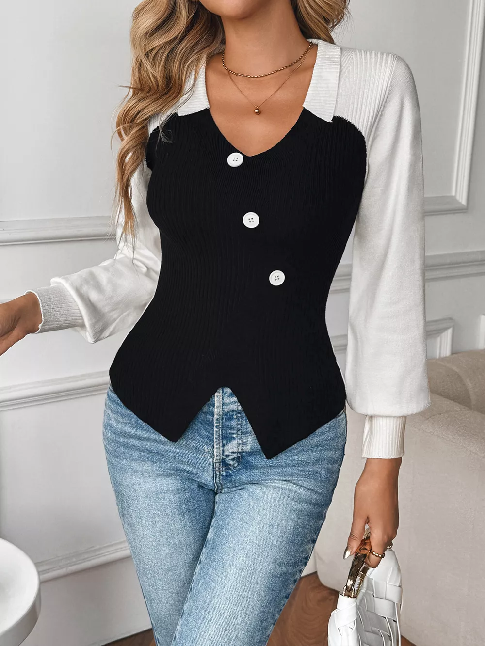 Color Block V-Neck Sweater, image 5