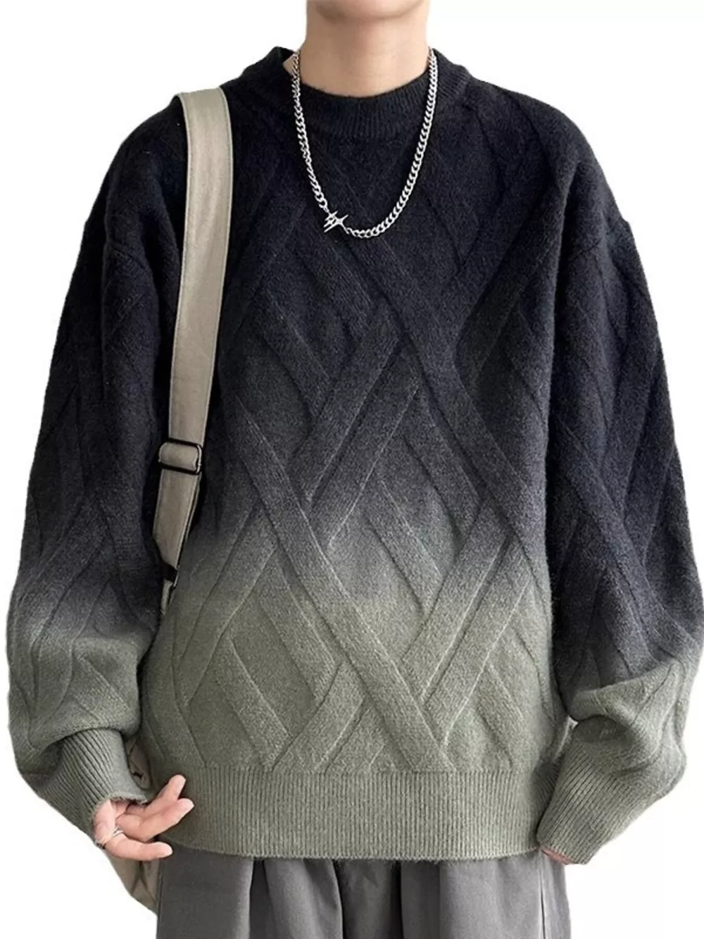 Men's Plus Size Gradient Round Neck Sweater, image 2
