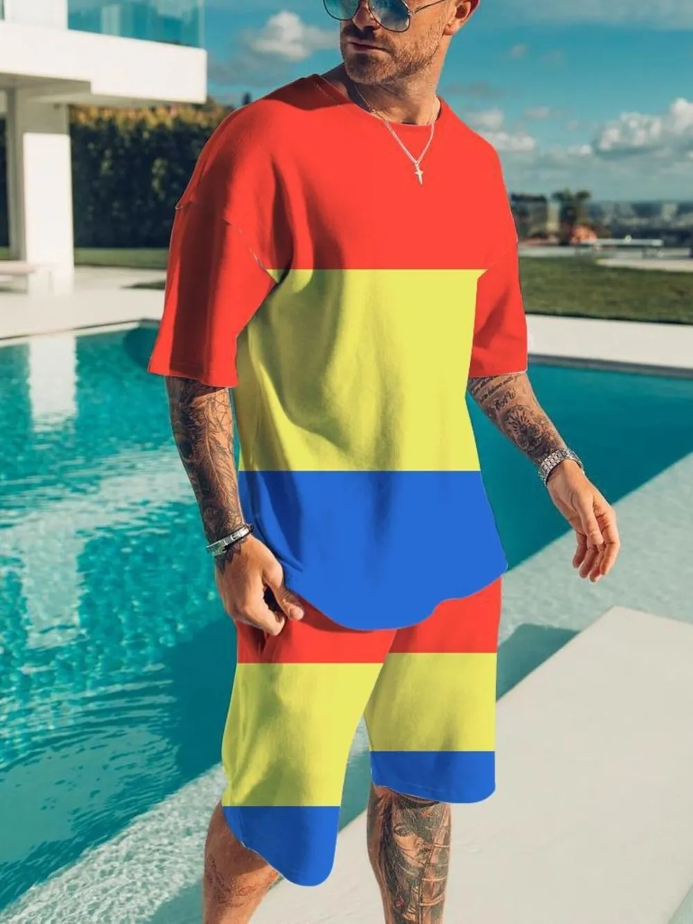 Men's Full Size Color Block Tee and Shorts Set Plus Size, image 5