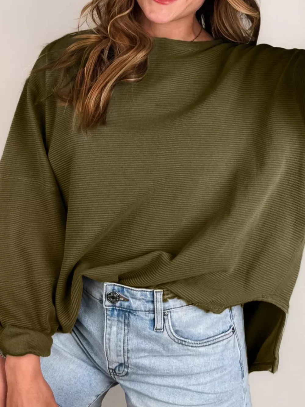 Ribbed Knit Oversized Sweatshirt, image 2