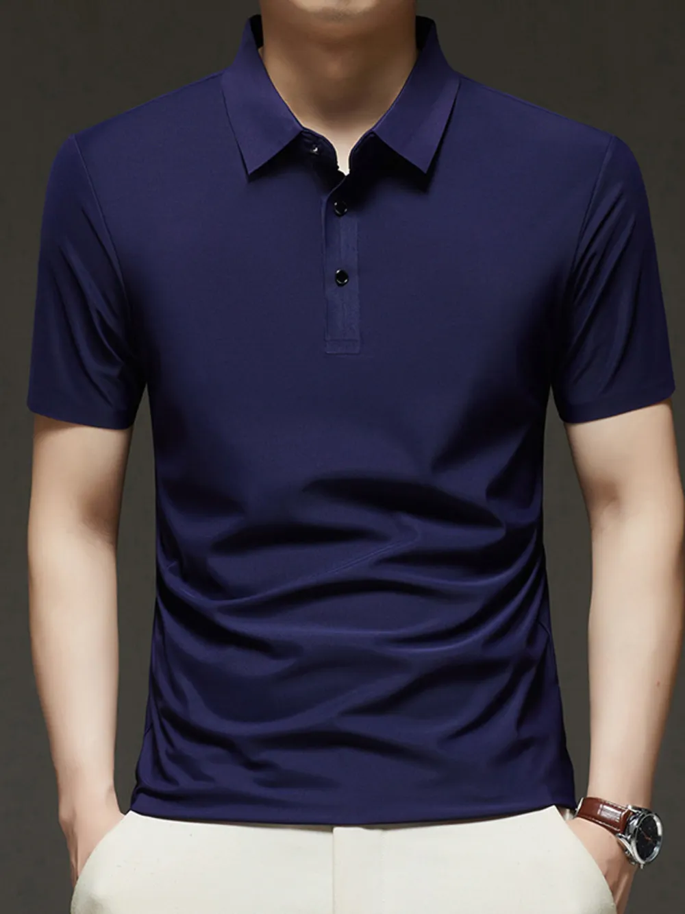 Men's Plus Size Button Detail Short Sleeve Polo, image 3