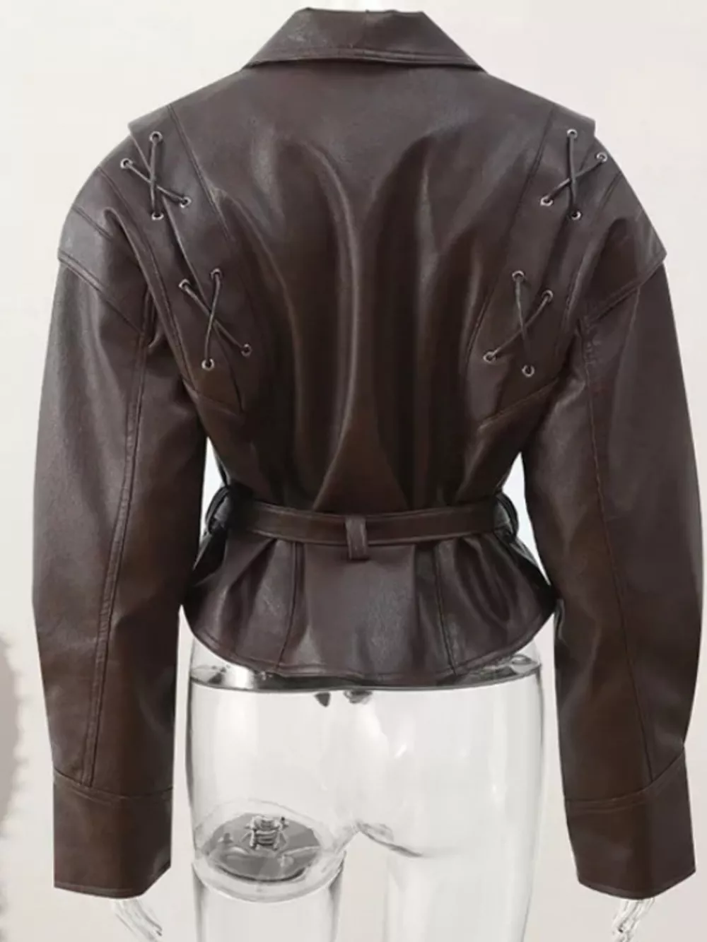 Belted Leather Jacket with Shawl Collar, image 10
