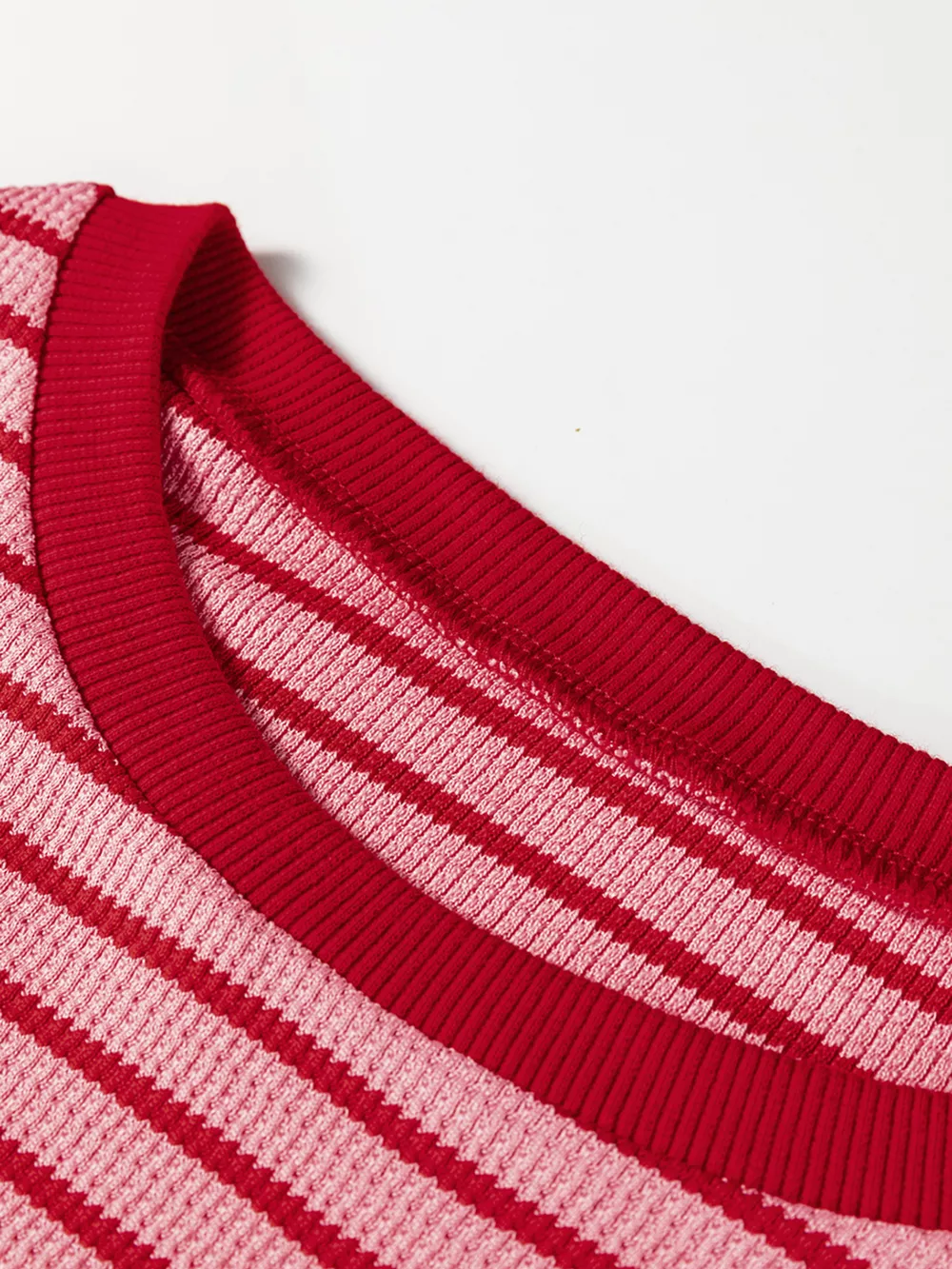 Stripe Textured Round Neck Drop Shoulder Long Sleeve T Shirt, image 8