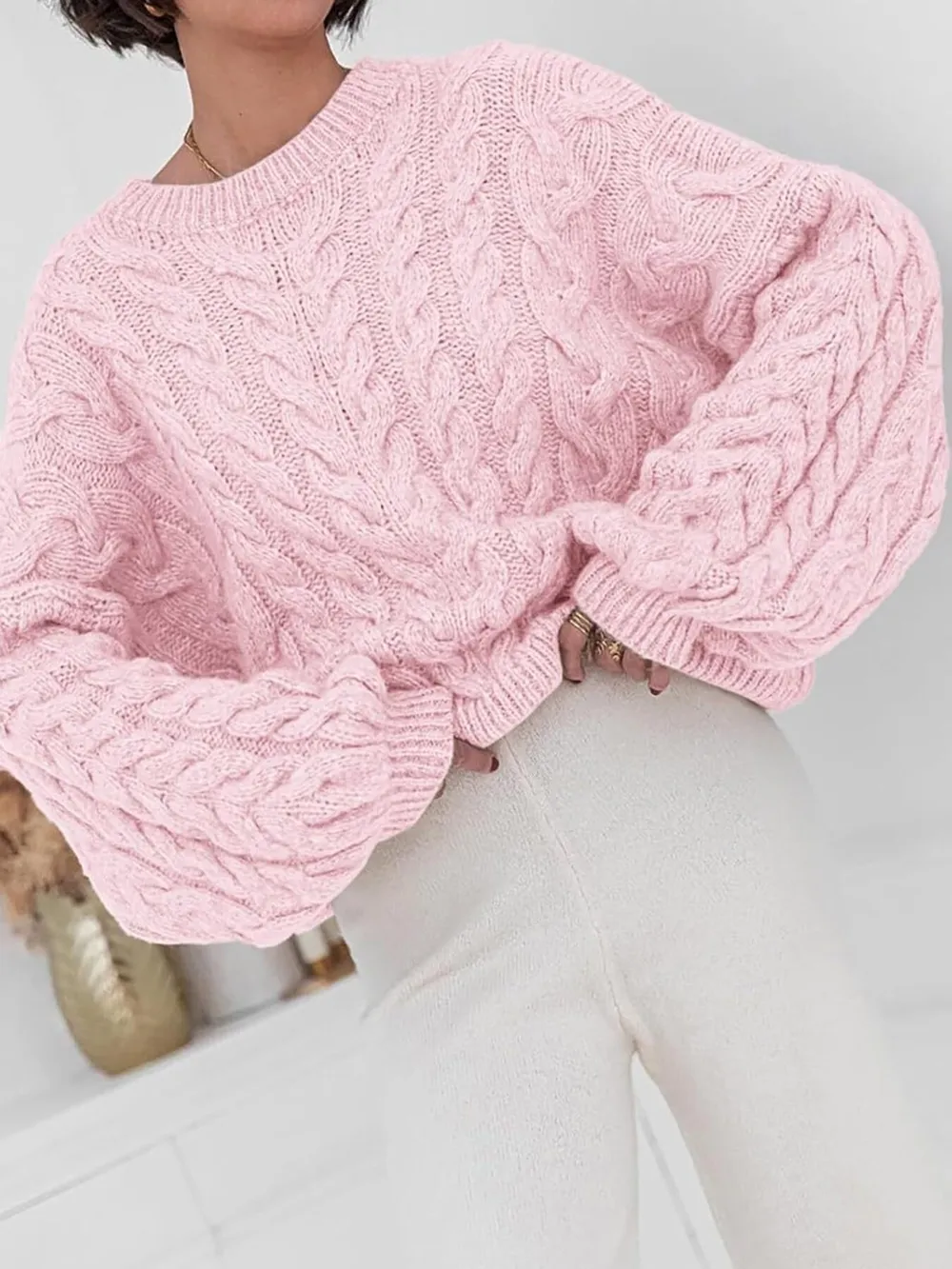 Cable Knit Long Sleeve Sweater, image 3