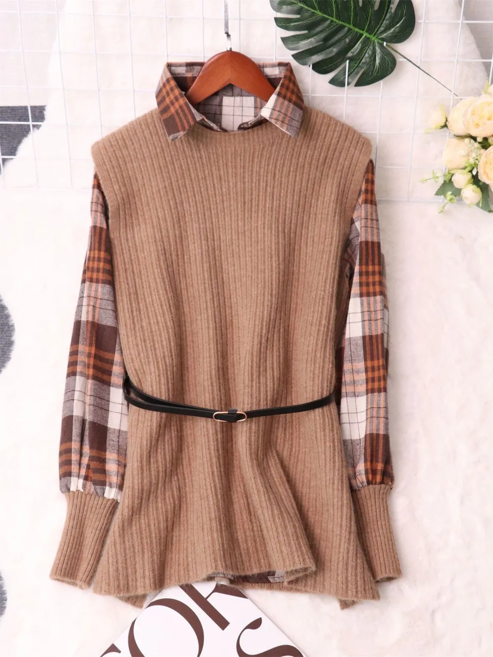 Plaid Long Sleeve Sweater Dress, image 20