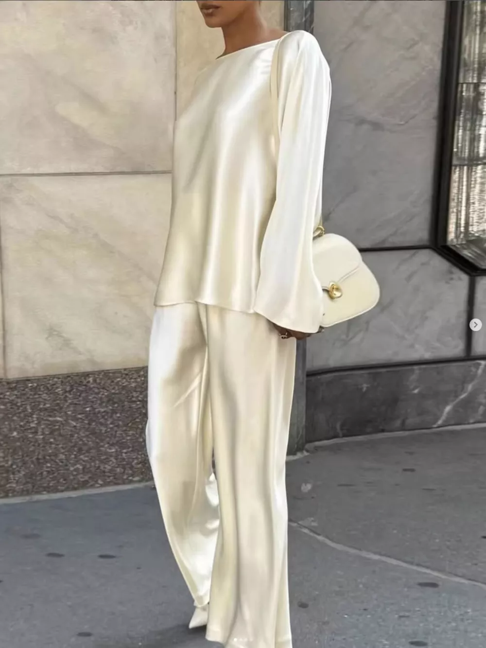 Round Neck Long Sleeve Top and Pants Set, image 3