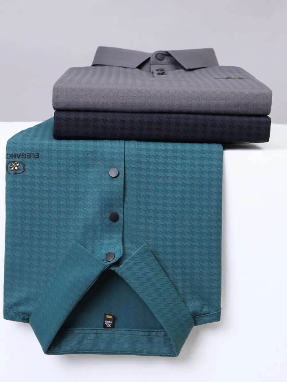 Men's Plus Size Short Sleeve Textured Business Polo Shirt, image 2