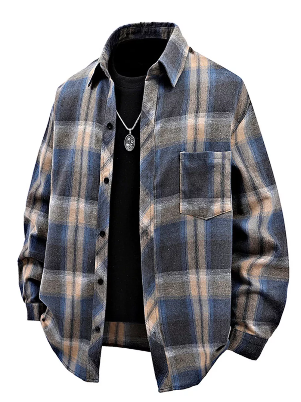 Men's Full Size Plaid Button Up Long Sleeve Shirt Plus Size