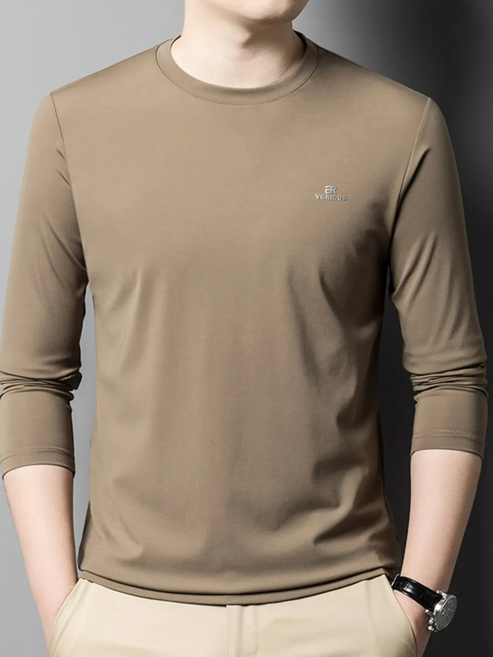 Men's Plus Size Round Neck Long Sleeve T-Shirt, image 3