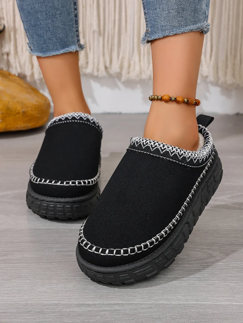 Embroidered Trim Round Toe Platform Boots, image 7