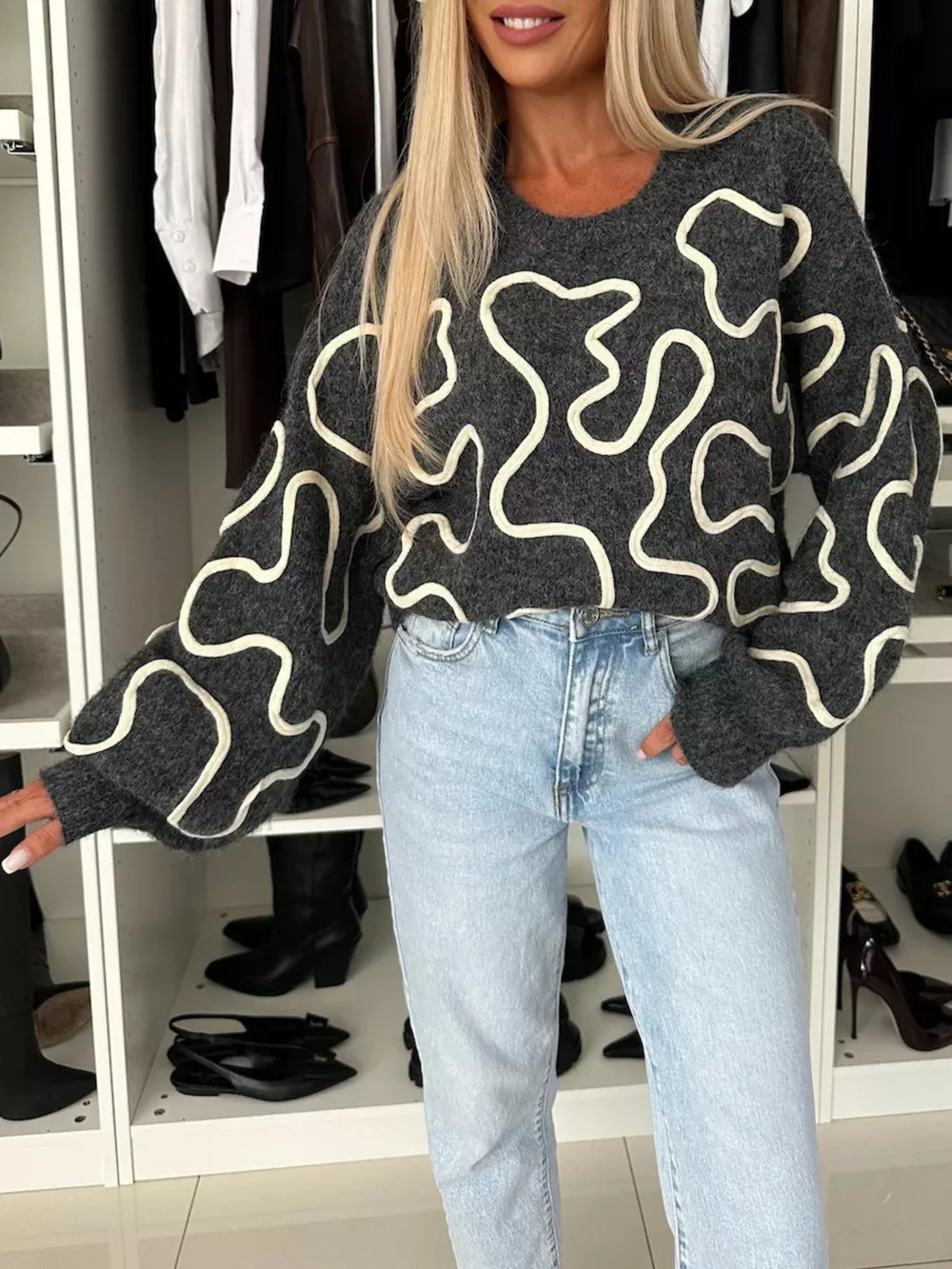 Abstract Pattern Oversized Round Neck Sweater, image 10