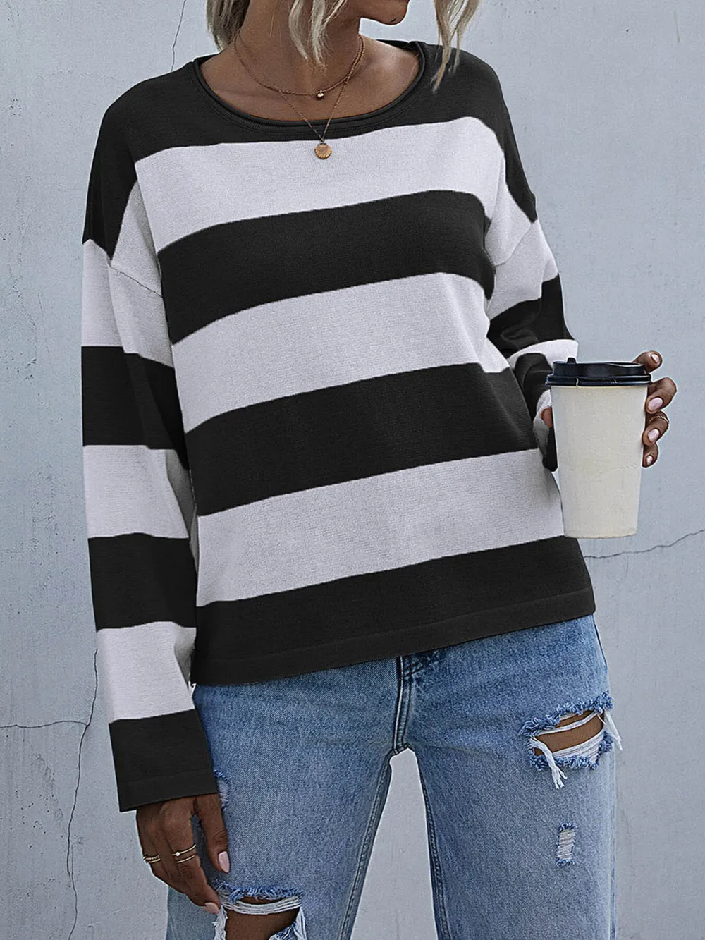 Striped Casual Long Sleeve Knit Top