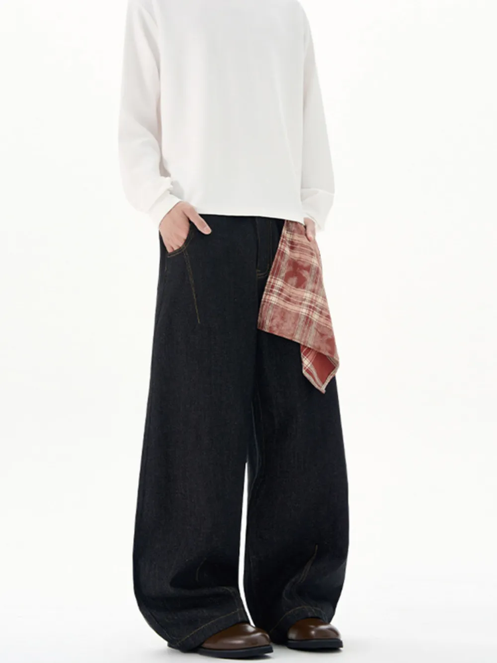 Men's Plus Size Wide Leg Jeans with Detachable Square Scarf, image 3
