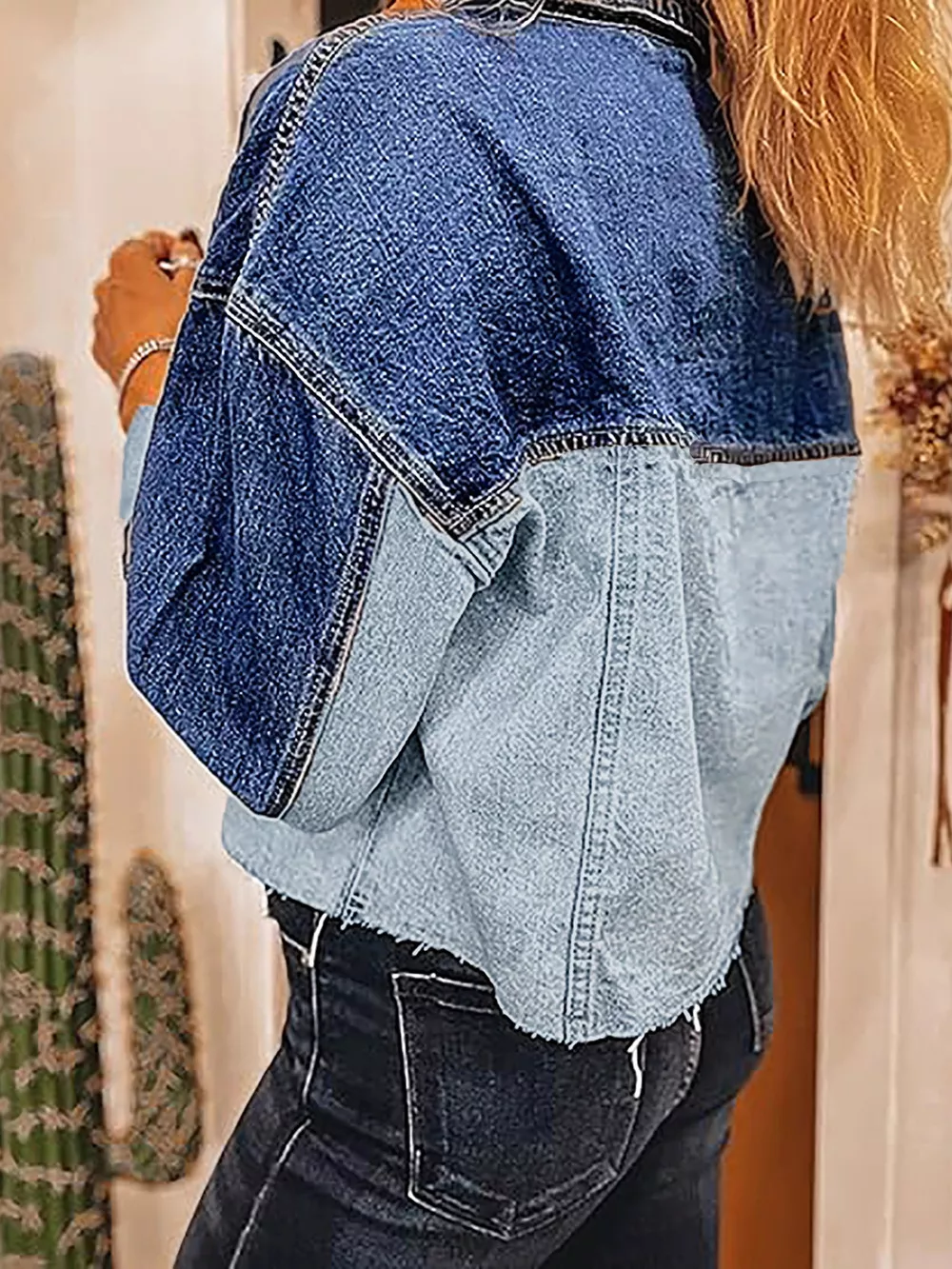 Raw Hem Two-Tone Denim Jacket, image 3