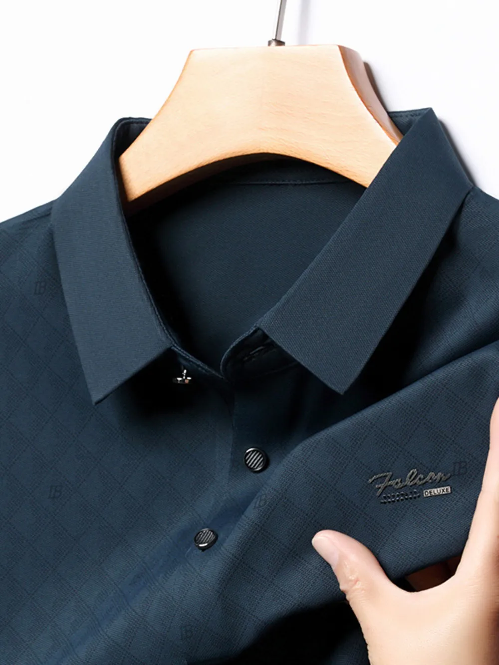 Men's Plus Size Diamond Pattern Textured Polo Shirt, image 4