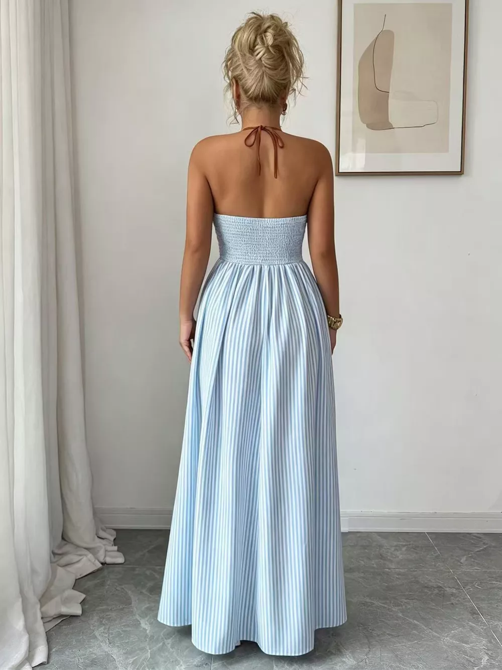 Striped Halter Neck Maxi Dress, image 5