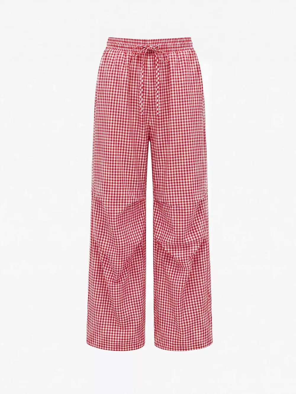 High-Waisted Gingham Wide-Leg Drawstring Pants, image 3