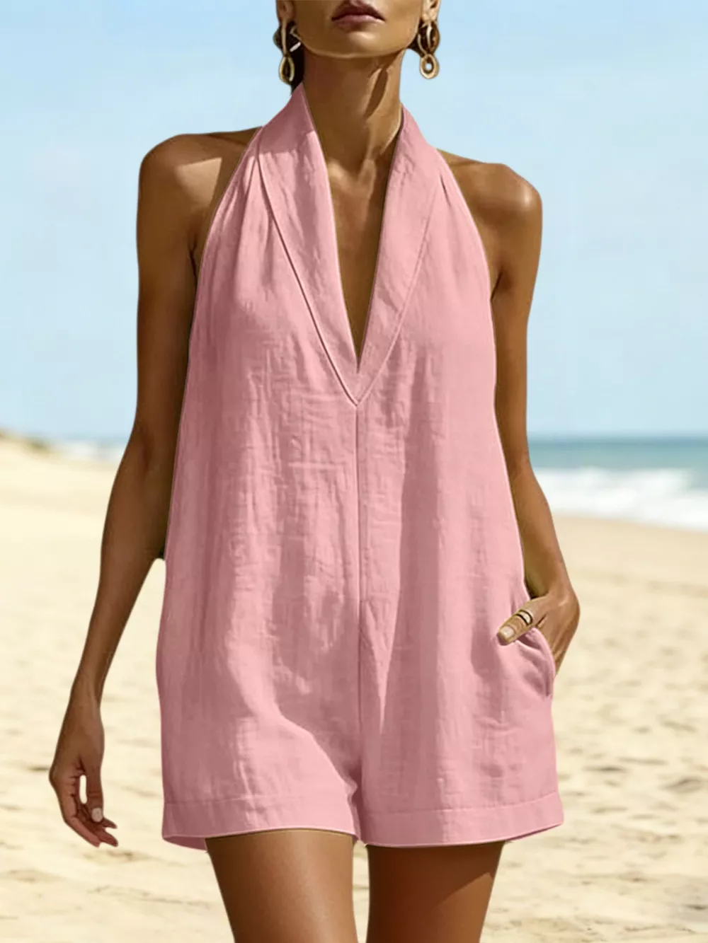 Halter Neck Romper with Pockets, image 7