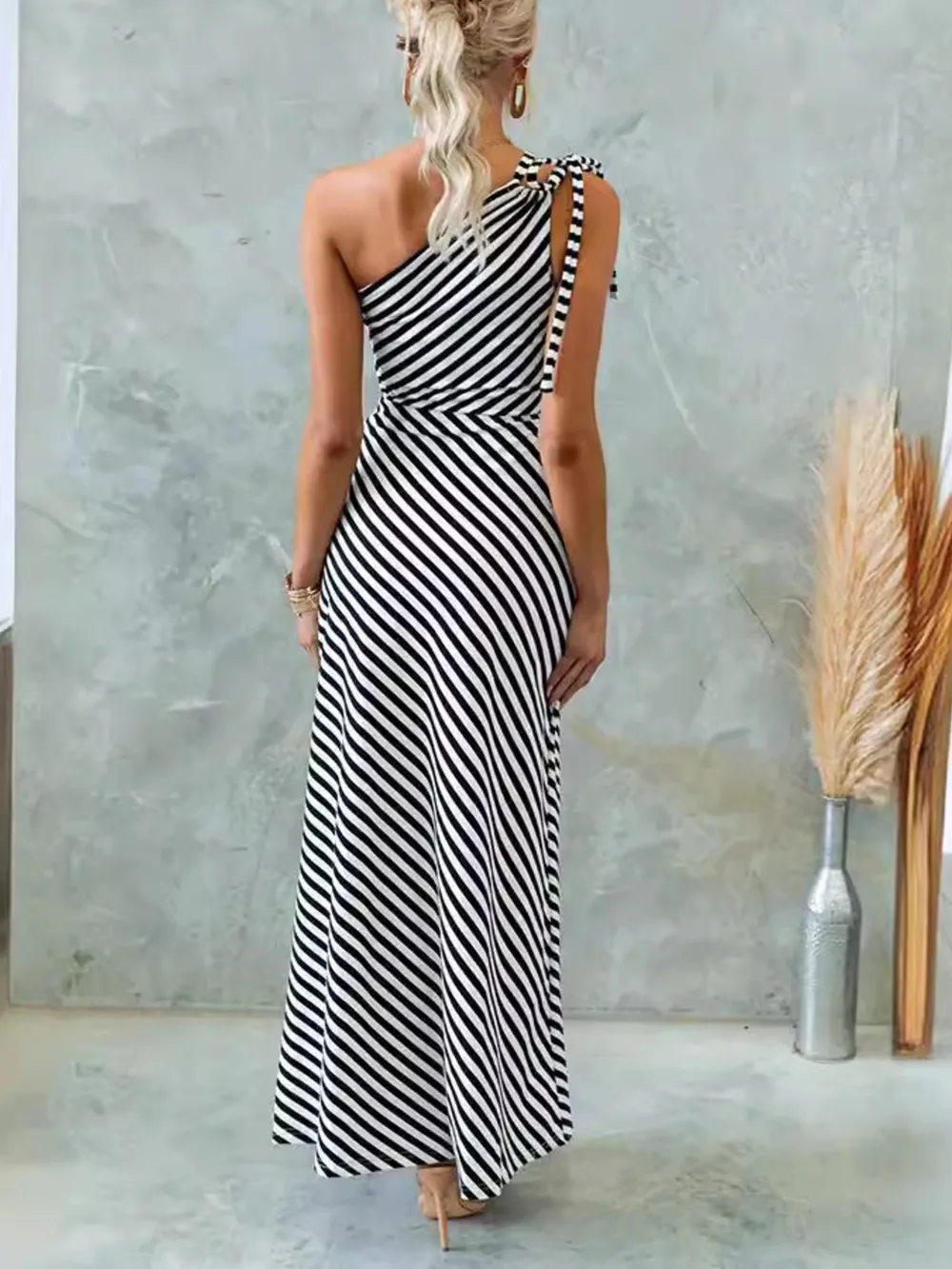 One Shoulder Striped Maxi Dress, image 6