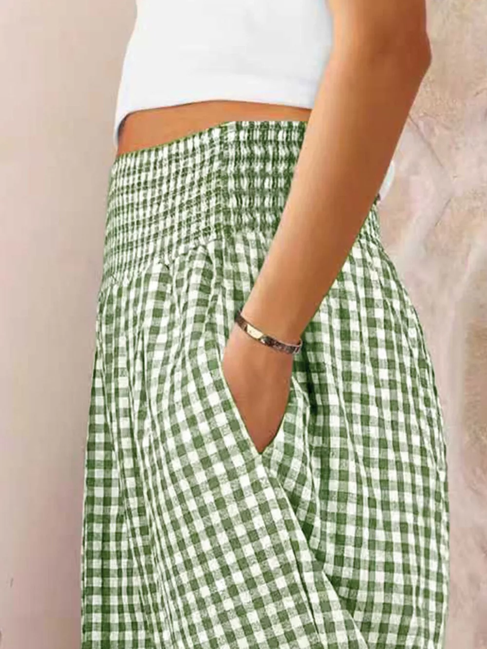 Gingham High-Waisted Wide Leg Pants, image 2