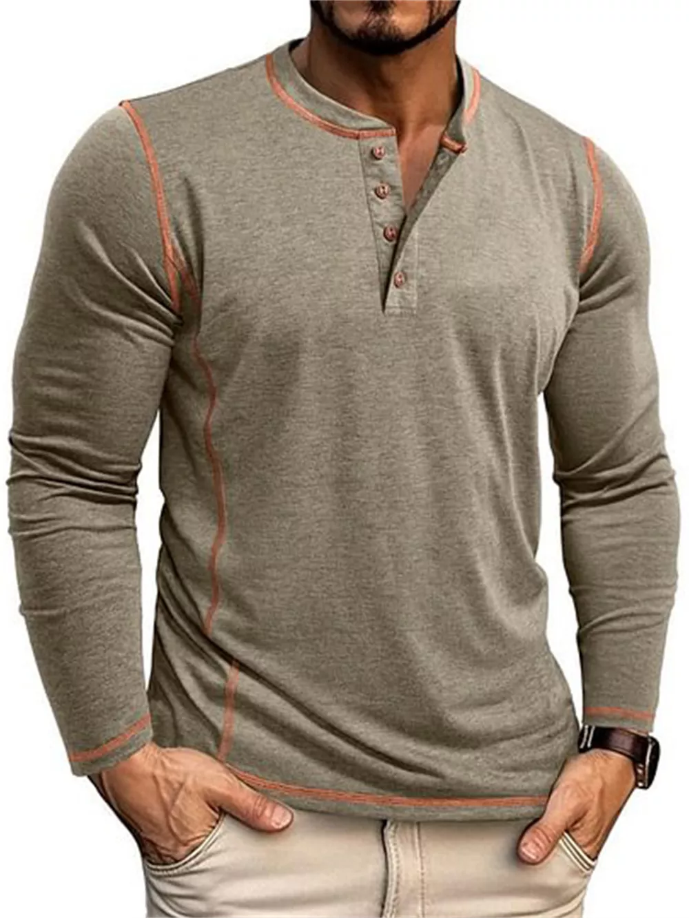 Men's Full Size Casual Button Detail Long Sleeve T-Shirt Plus Size, image 5