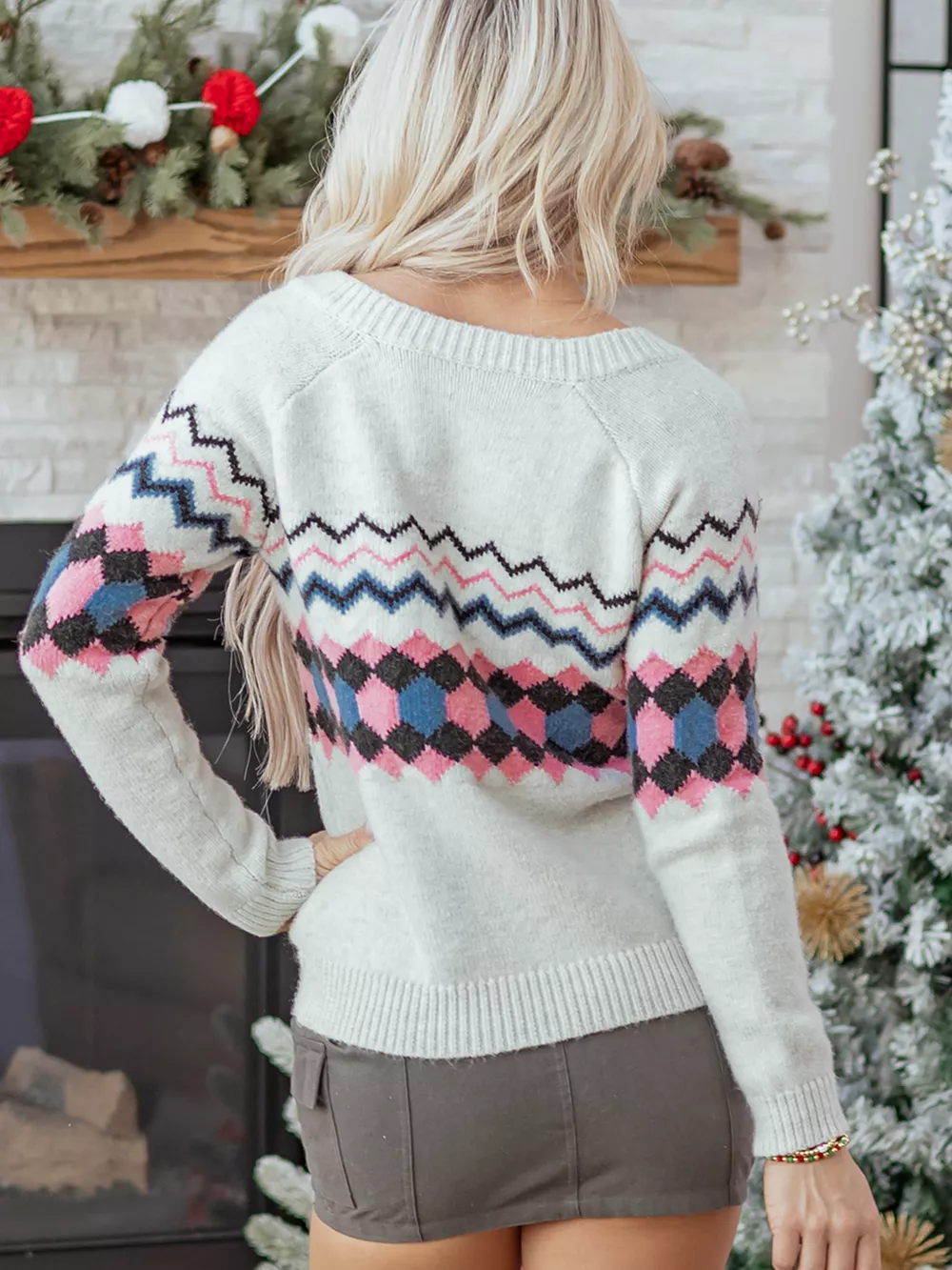 Stripe Geometric Button Up Sweater Cardigan, image 3