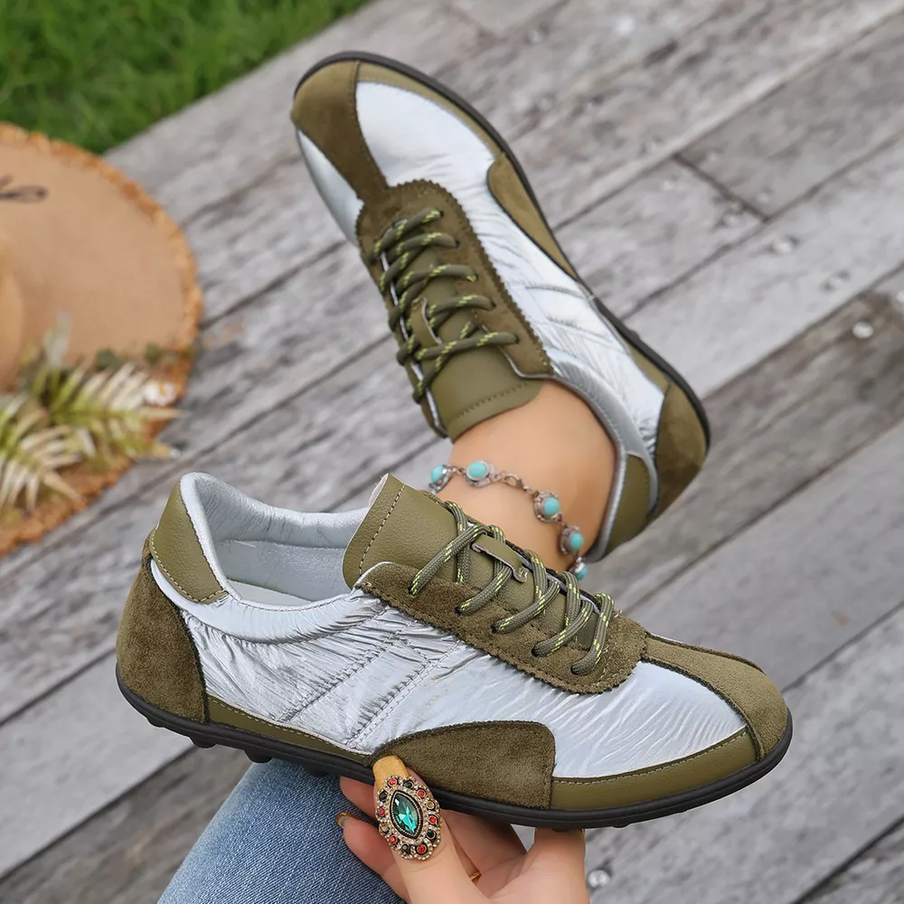 Casual Color-Block Suede and Metallic Texture Sneakers, image 7