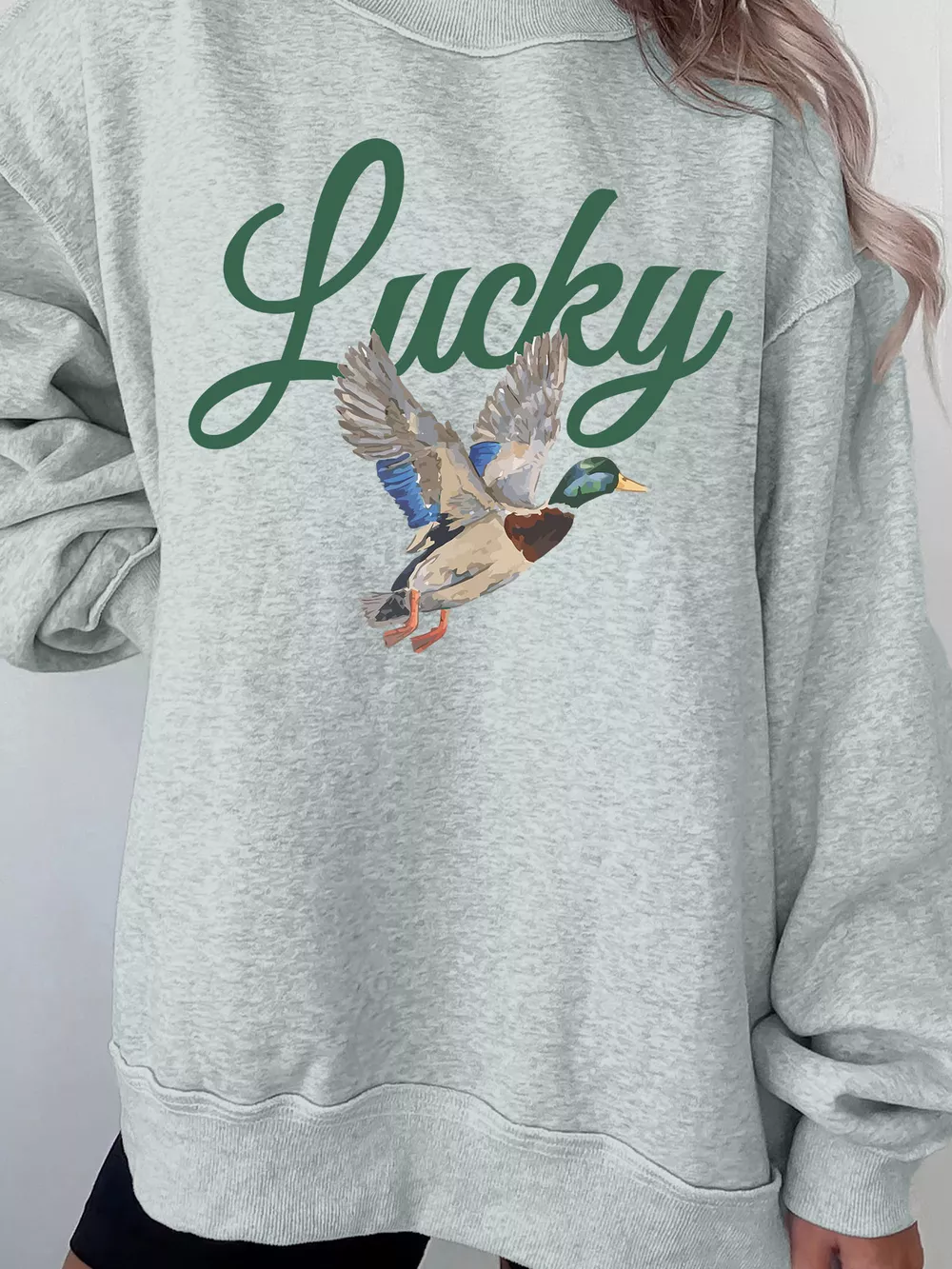 Lucky Mallard Print Mock Neck Casual Pullover Sweatshirt, image 7