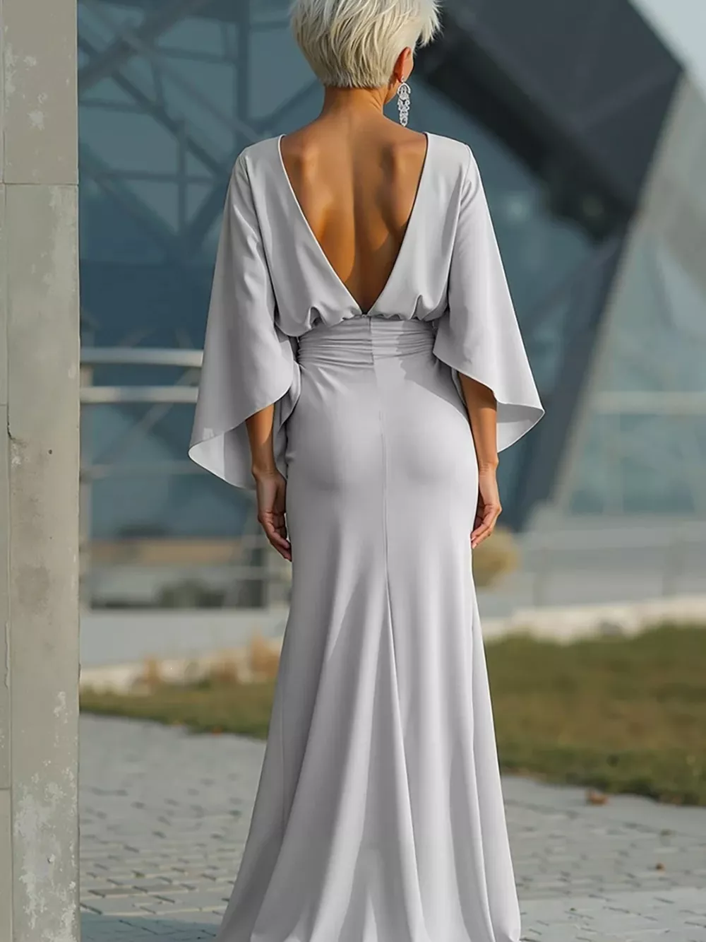Batwing Sleeve Ruched Maxi Dress, image 3