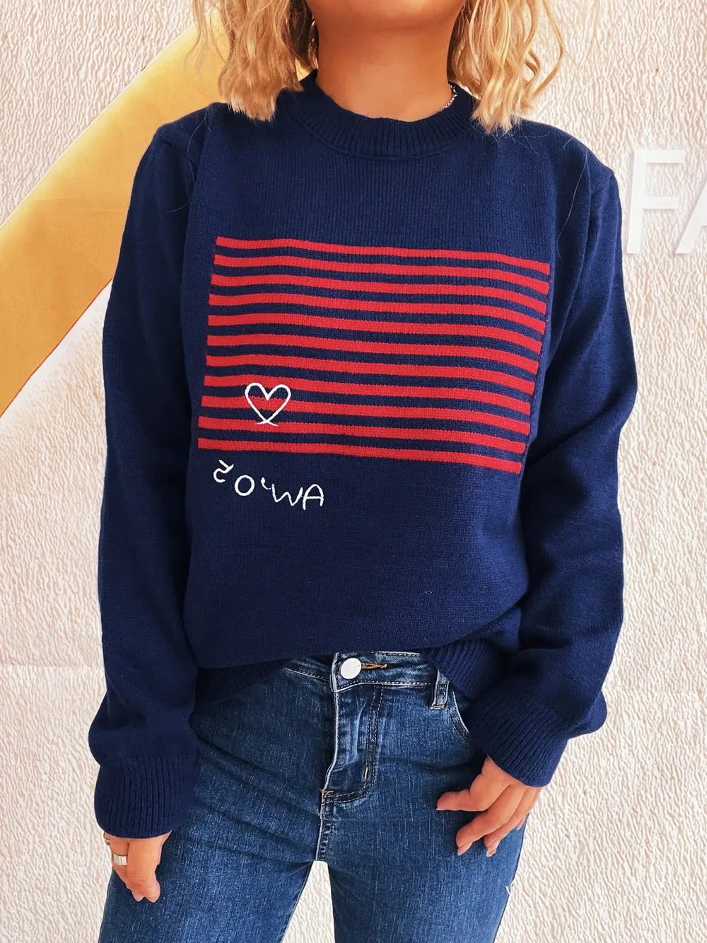 Striped Round Neck Long Sleeve Sweater, image 16