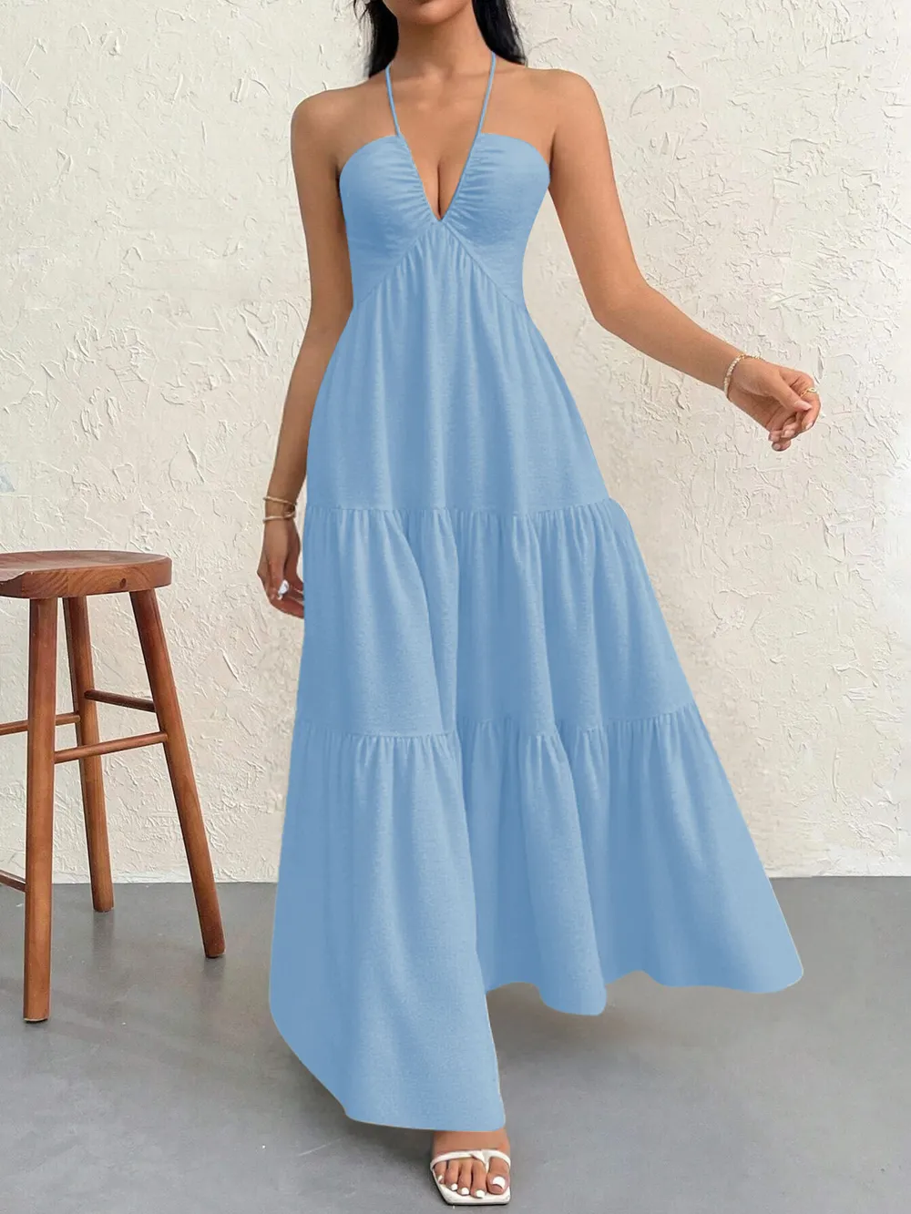 Halter Neck Tiered Maxi Dress, image 2