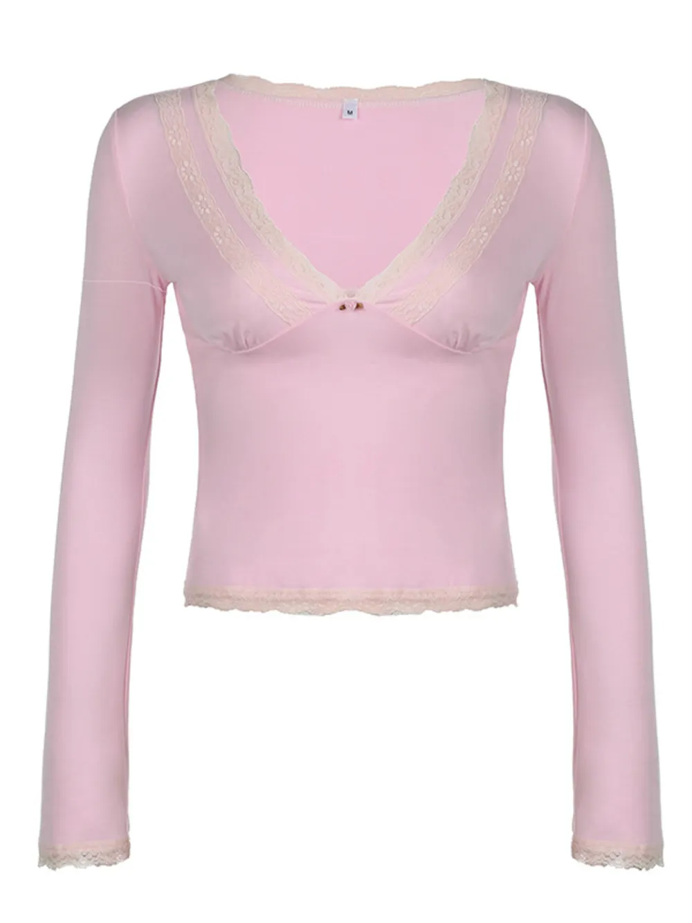Lace Trim V-Neck Long Sleeve Top, image 7