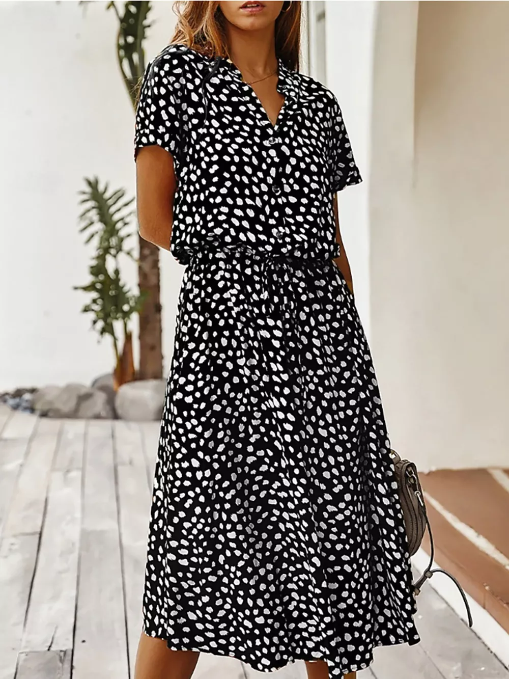 Polka Dot Button Front Midi Dress, image 6