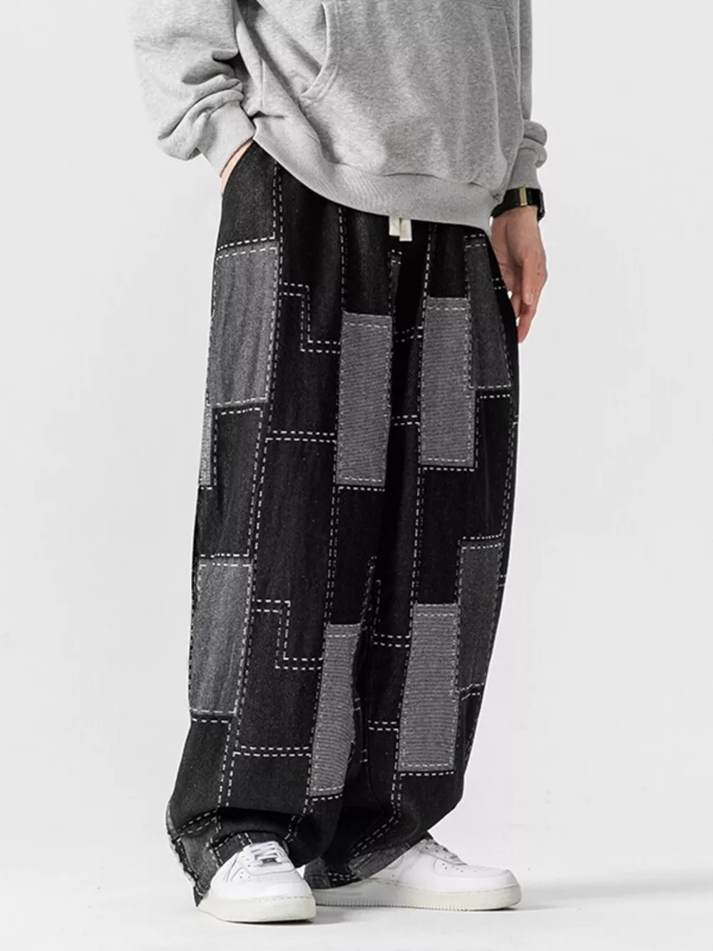 Men's Plus Size Patchwork Wide Leg Jeans, image 6