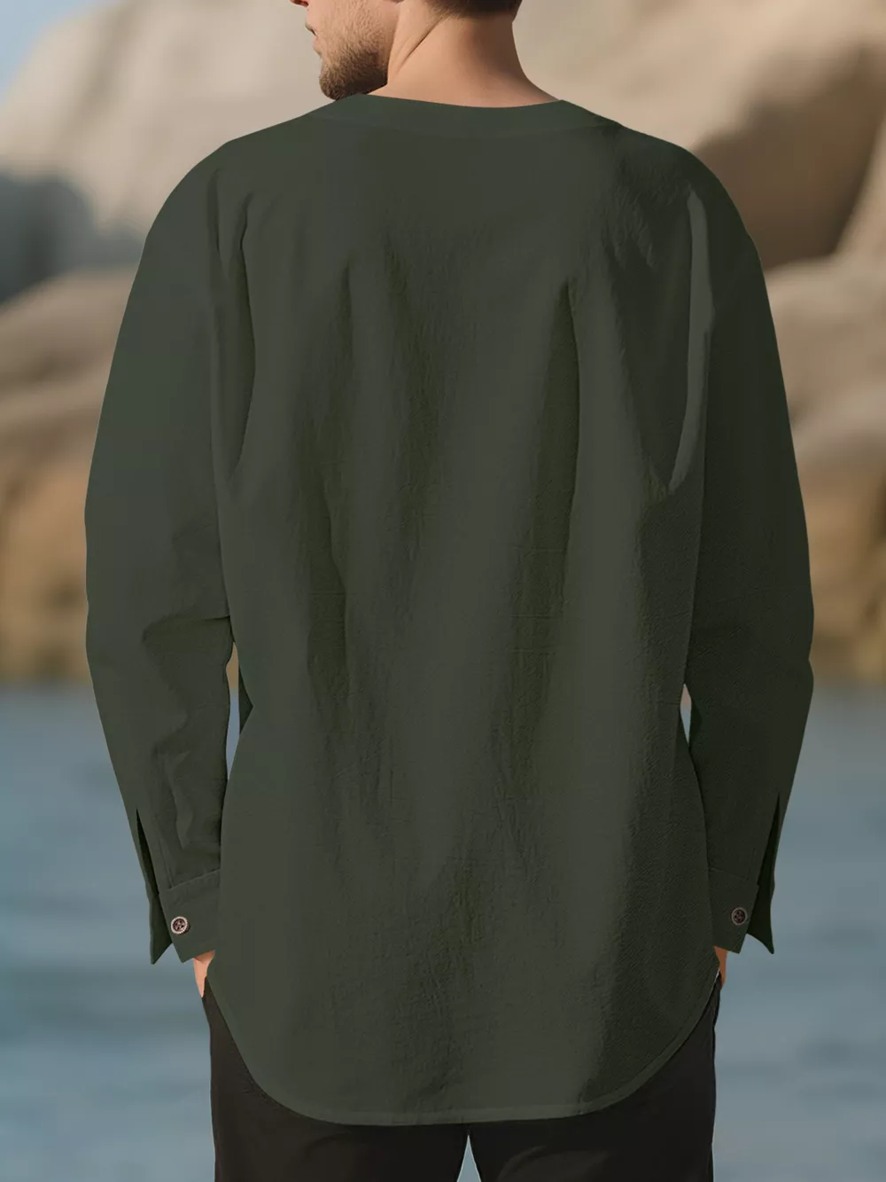 Men's Full Size Casual Pleated Long Sleeve Blouse Plus Size, image 2