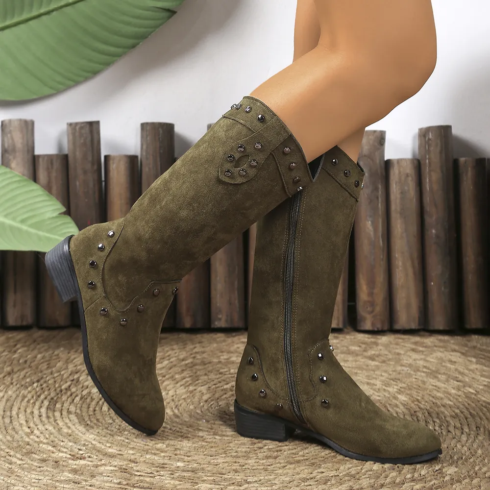 Studded Mid-Calf Boots with Side Zipper Closure, image 5