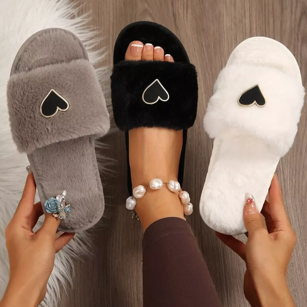 Heart Open Toe Flats Slippers, image 2