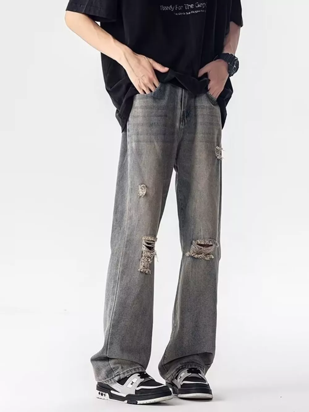 Men's Full Size Distressed Loose Fit Jeans Plus Size, image 2