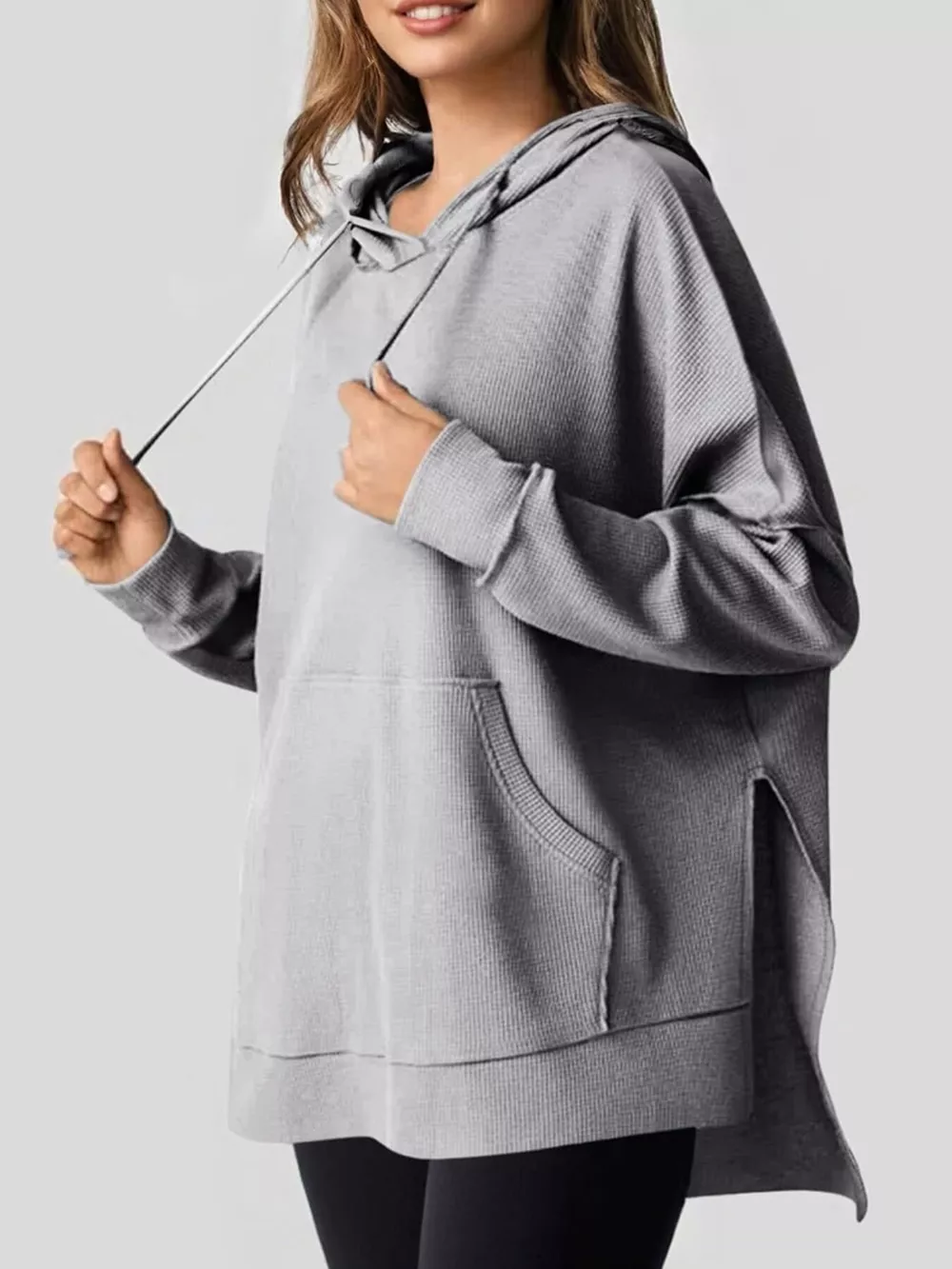 Oversized Drawstring Side Slit Hoodie, image 16