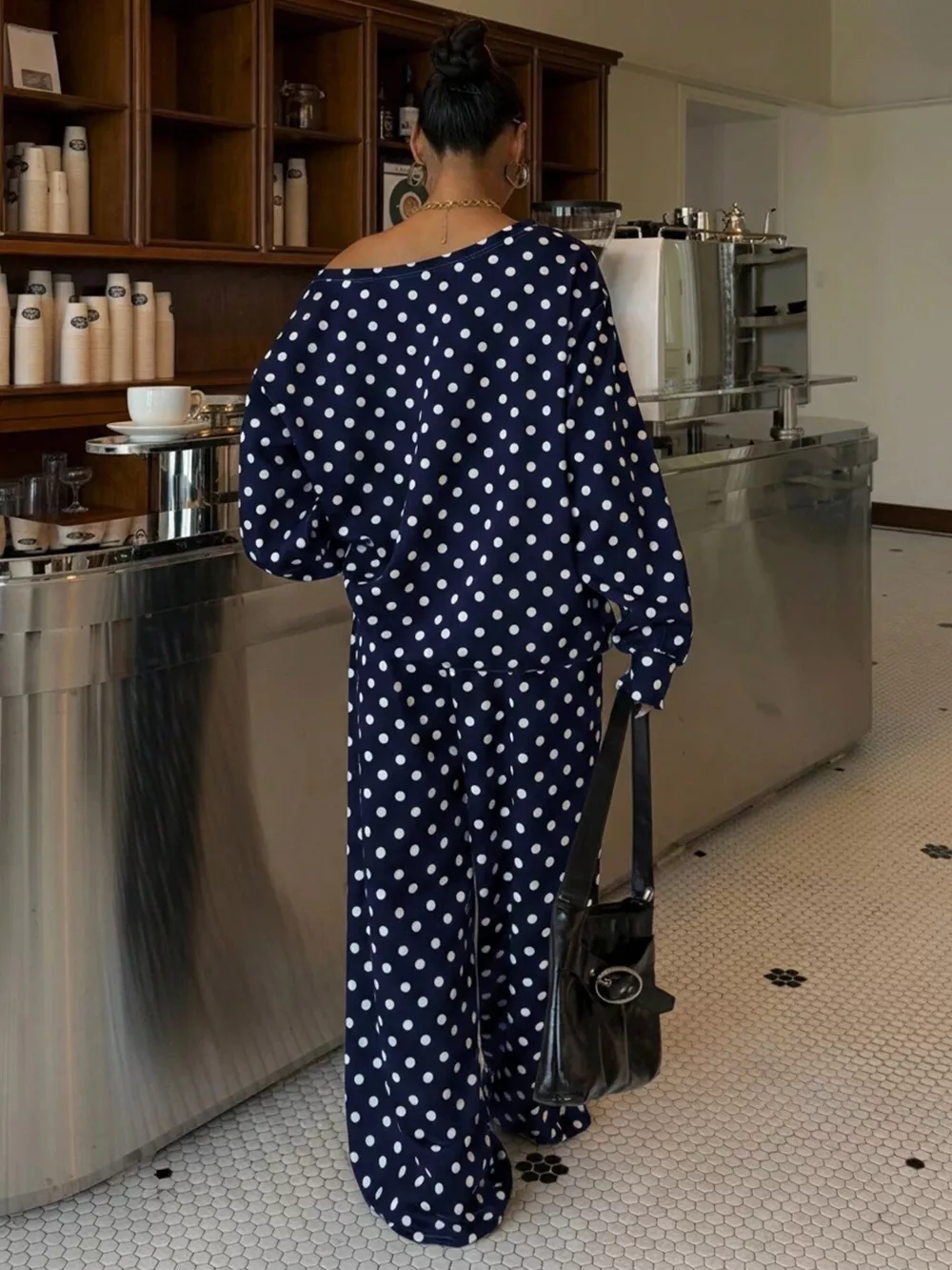 Polka Dot Boat Neck Top and Pants Set, image 12