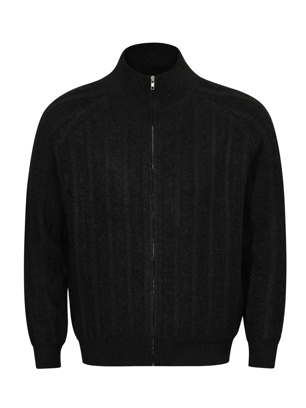 Men's Cable Knit Zip-Up Mock Neck Cardigan