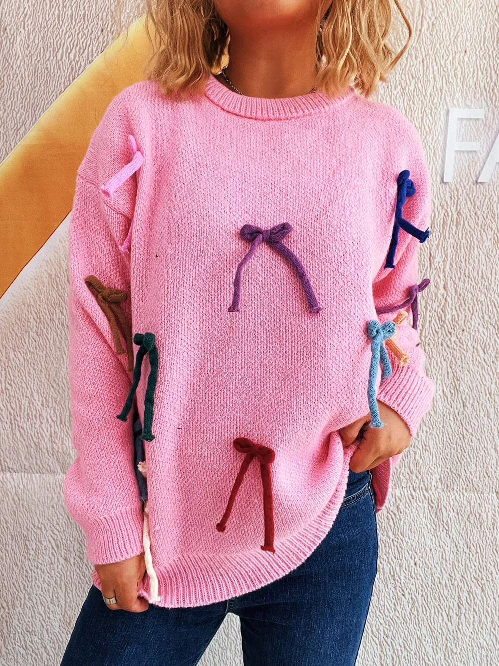 Colorful Bow Round Neck Sweater, image 7