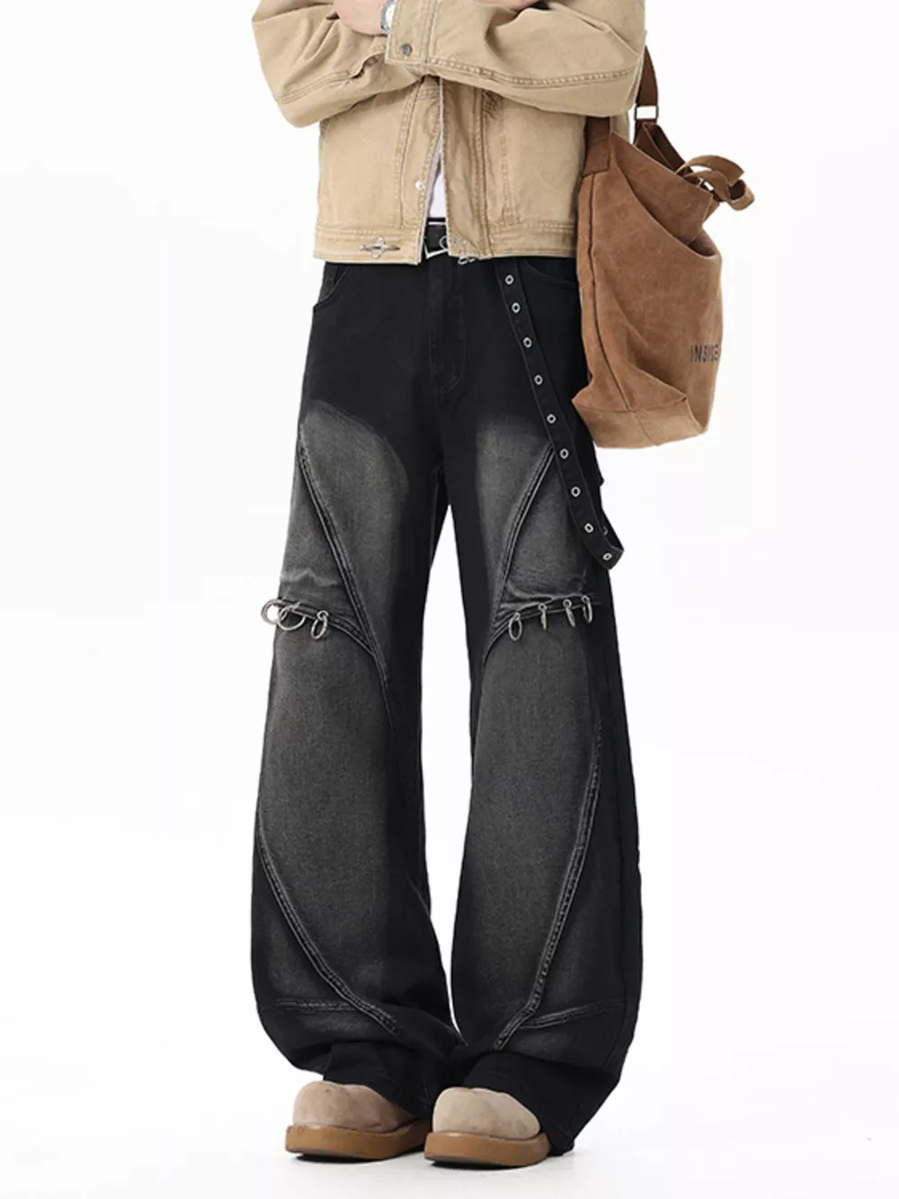 Men's Full Size Wide-Leg Denim Jeans with Metal Ring Plus Size, image 2