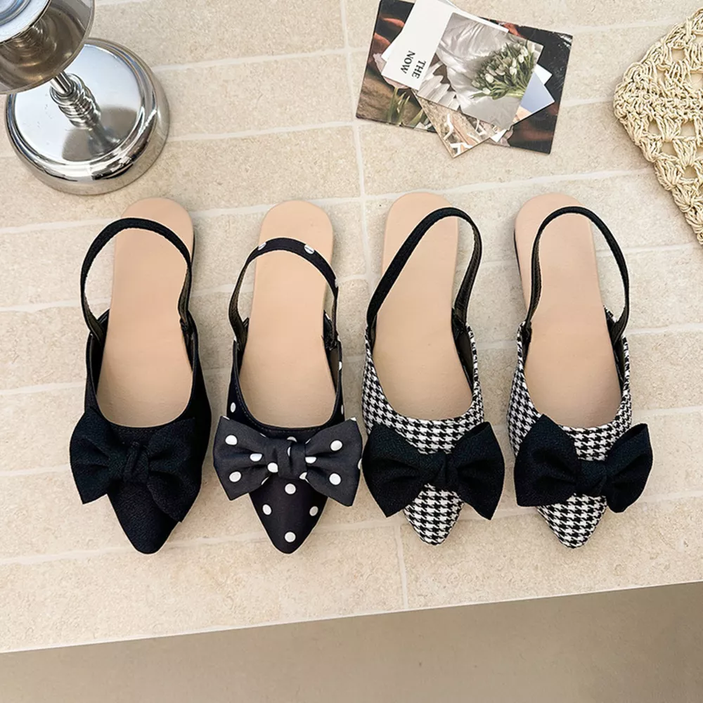 Bow-Decorated Pointed-Toe Slingback Sandals, image 2