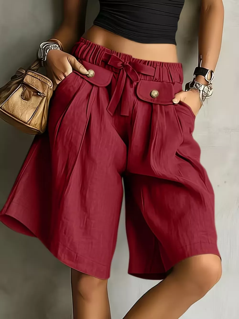 High-Waisted Drawstring Shorts, image 8