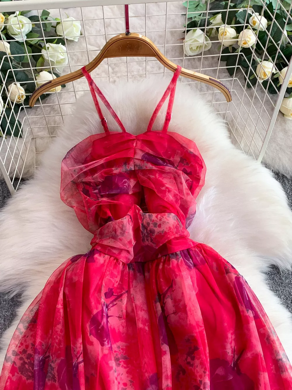 Floral Print Ruffled Layered Mesh Dress, image 4
