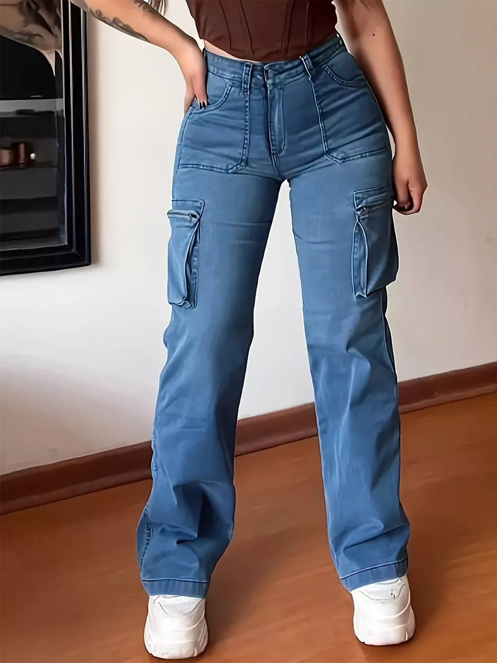 Plus Size High-Waisted Cargo Jeans, image 2