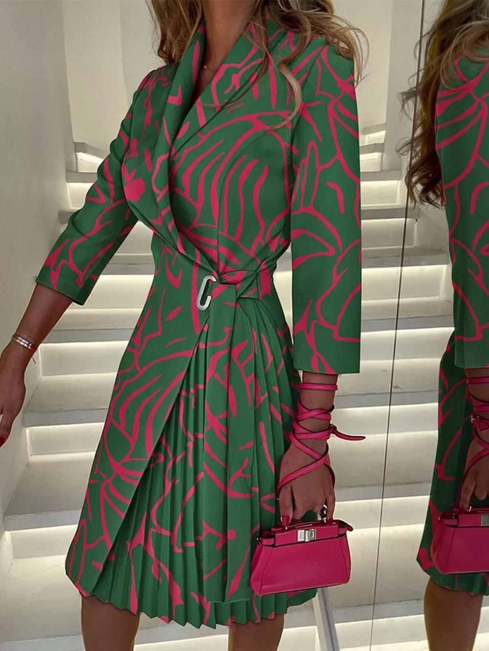 Blazer Style Pleated Midi Dress, image 2